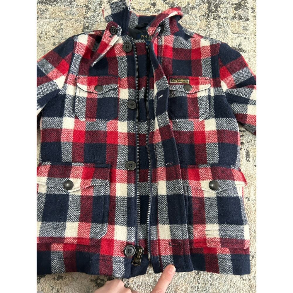 Polo Ralph Lauren Kids Boys Full Zip Wool Blend Jacket Coat Plaid Size 5 Preppy - Picture 7 of 8